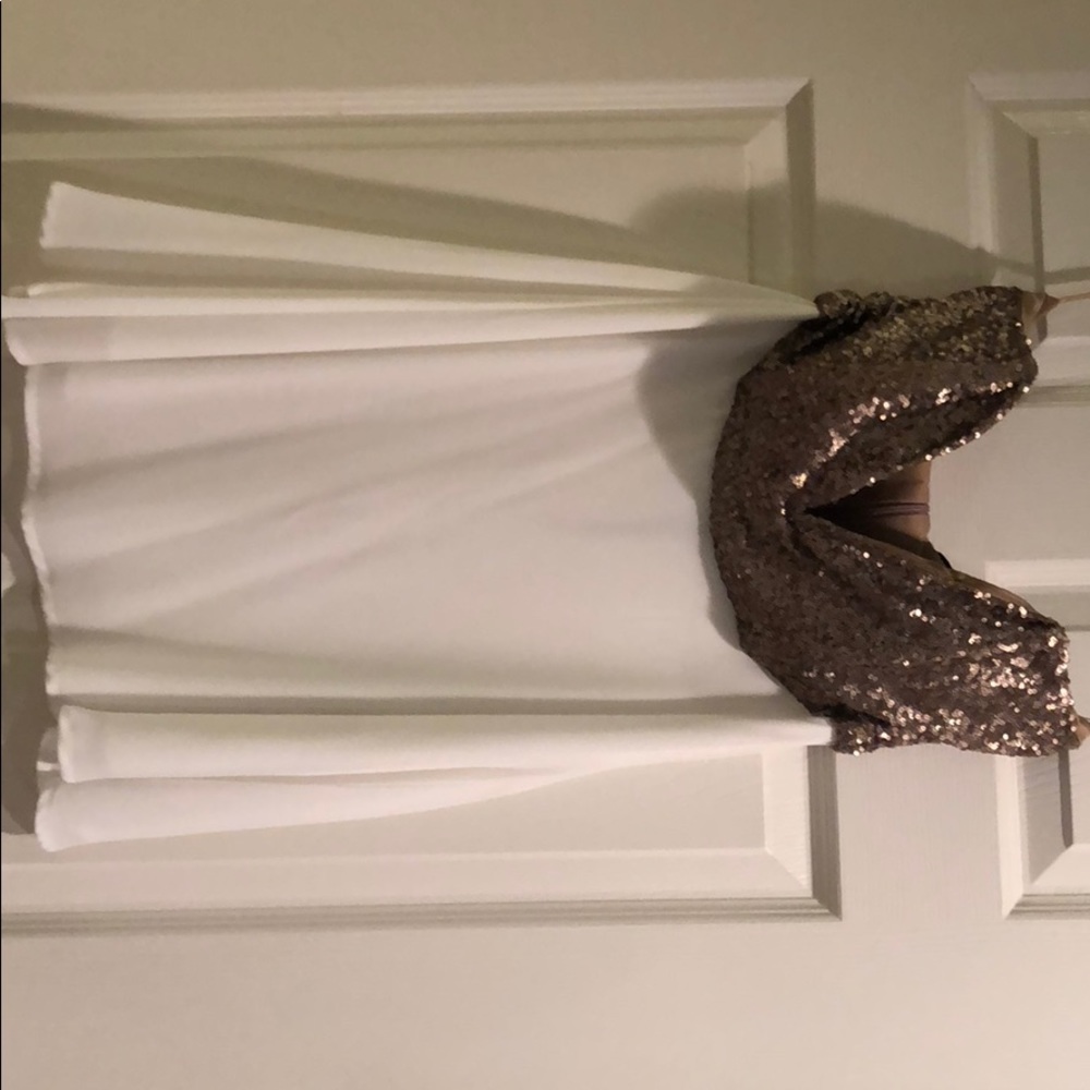 Gold and white sequin strapless dress